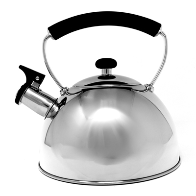 NORPRO<sup>&reg;</sup> Whistling Tea Kettle - Enjoy and serve comforting and delicious tea with this traditional styled whistling kettle. Stainless steel with heavy duty base and tight sealing lid. Handwashing recommended. Capacity to hold 2.3 L.